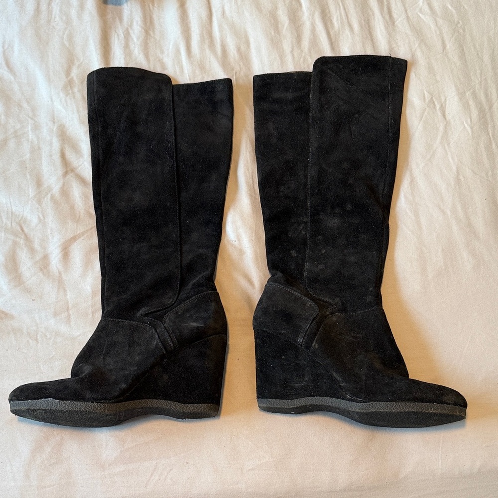 Nine West Black Suede Wedge Boots